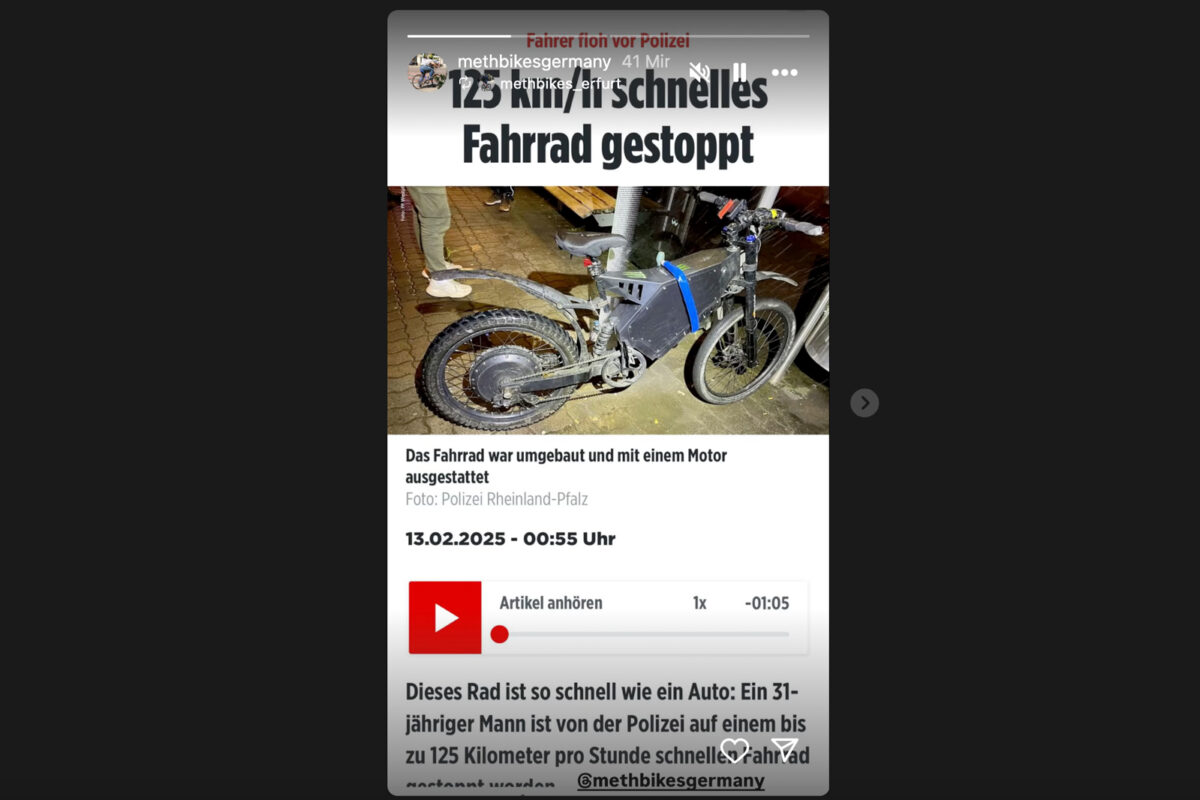 125 km/h schnelles E-Bike gestoppt: Fahrer positiv auf diverse Substanzen getestet